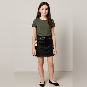 Luv Betsey Tween Foil Black Mini Skirt Size 18 NWT Faux Leather Look